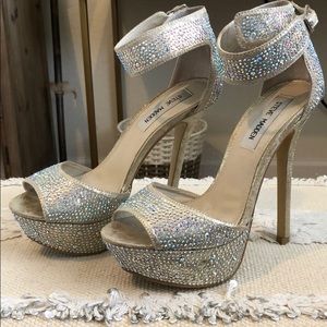 Rhinestone studded Steve Madden heels in metallic